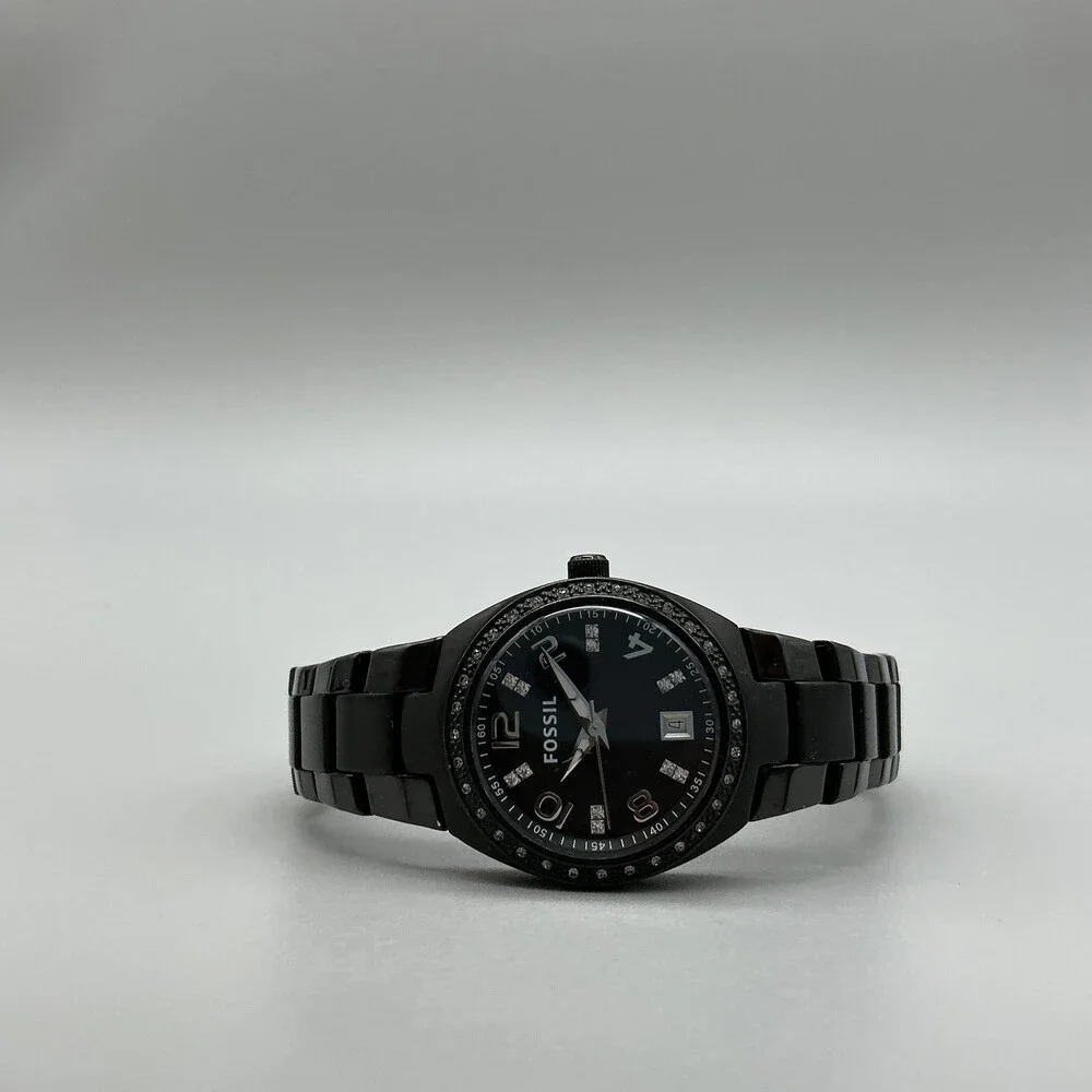 Fossil Womens Watch 28mm Black Dial Stainless Crystals Date New Battery 6.75
